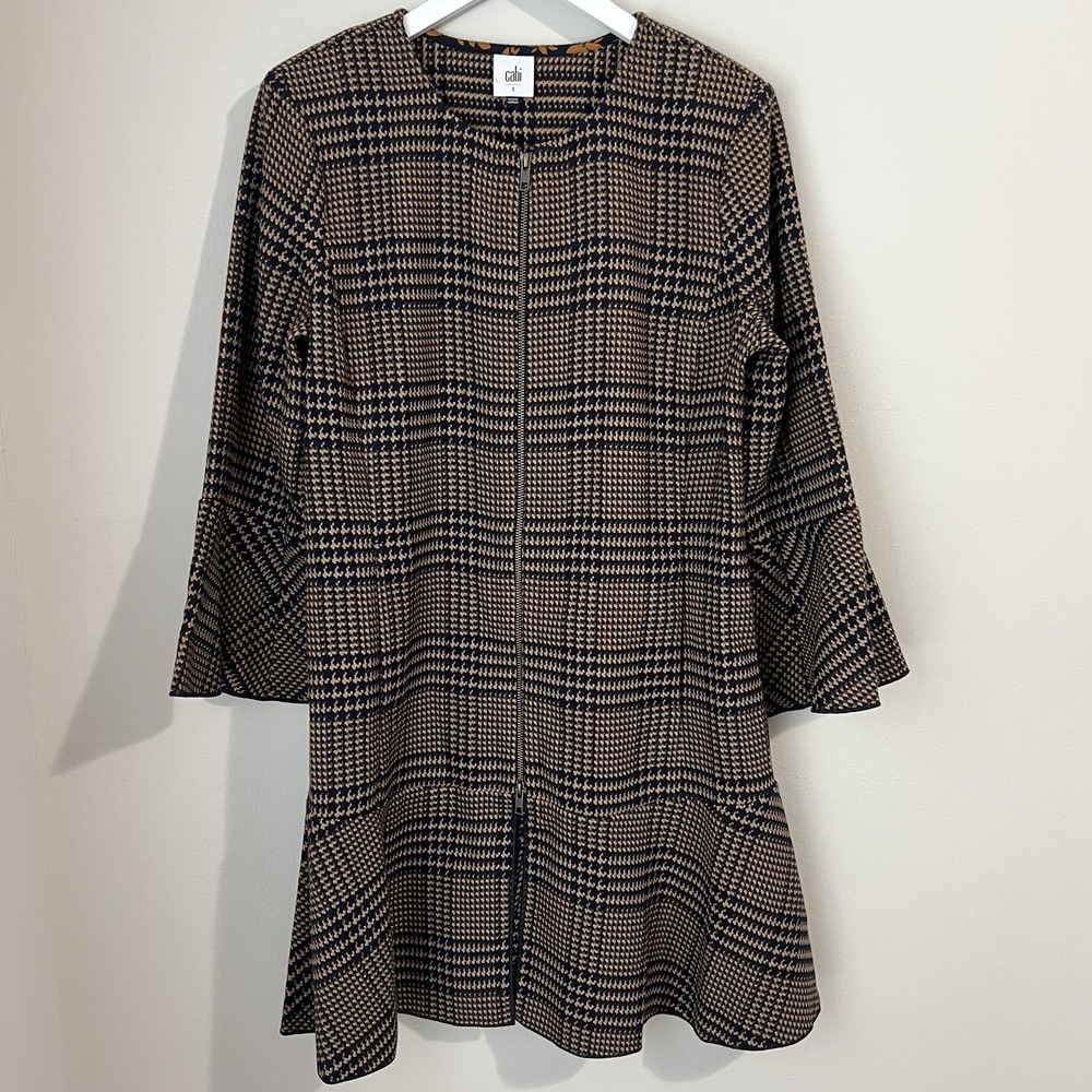 CAbi Women's Small Tartan Plaid Flounce Jacket Longline Dark Acadamia # 3902 - Picture 2 of 10